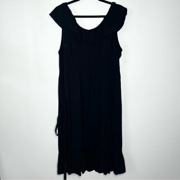 NWT OLD NAVY Maternity Ruffled Waist-Defined Tie-Belt Midi Dress Black Size XL - Picture 4 of 7